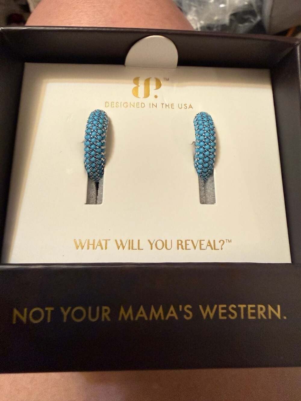 Bomb Party Outlaw Honey & Hide Turquoise Magnesite Rhodium Plated Hoop Earrings